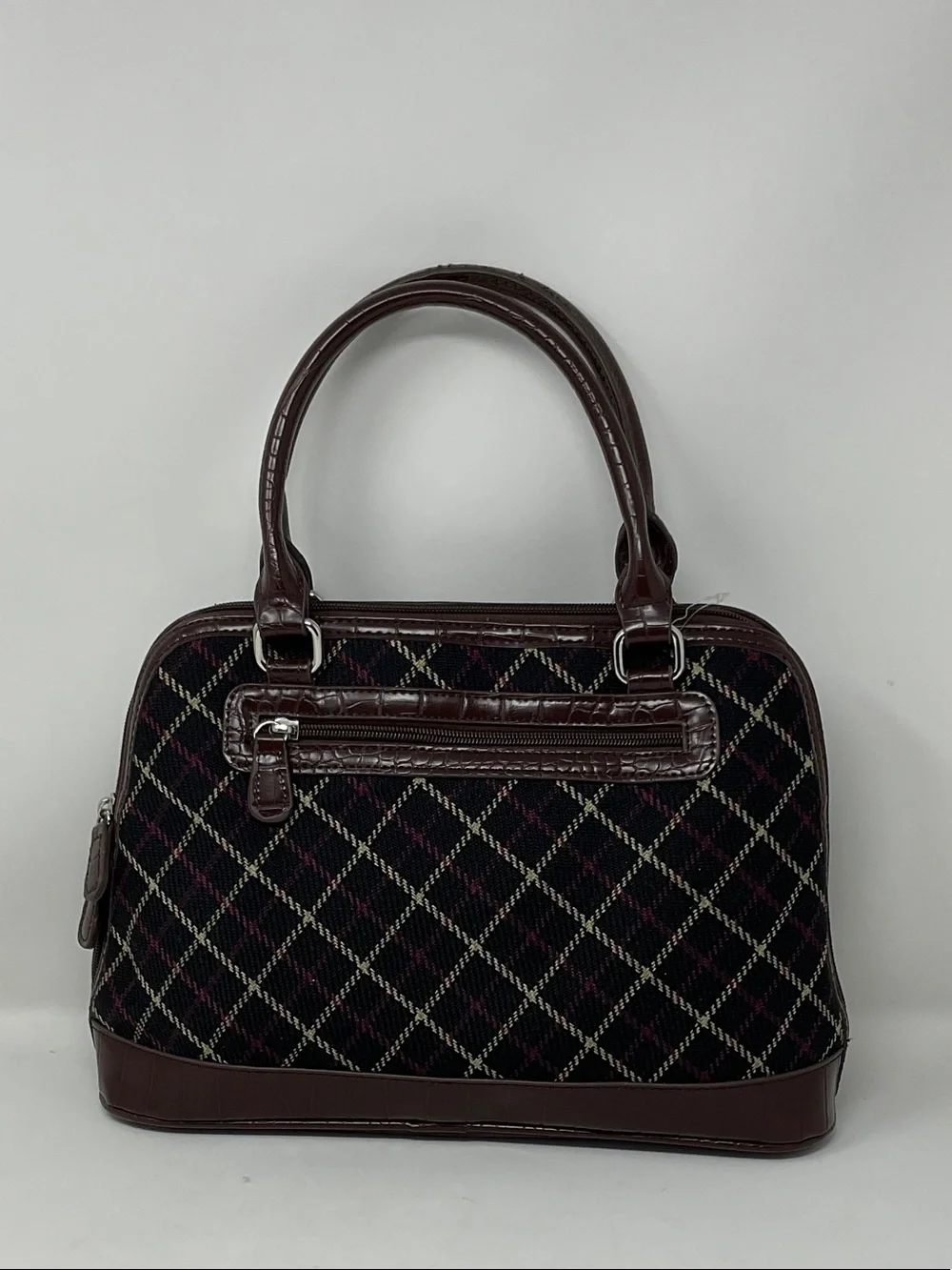 Giani Bernini Black Plaid Satchel with Brown Trim